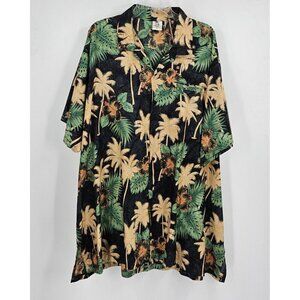 Rima Beachworld Mens Sz 3XL Black Hawaiian Tropical Tan Green Short Sleeve Shirt